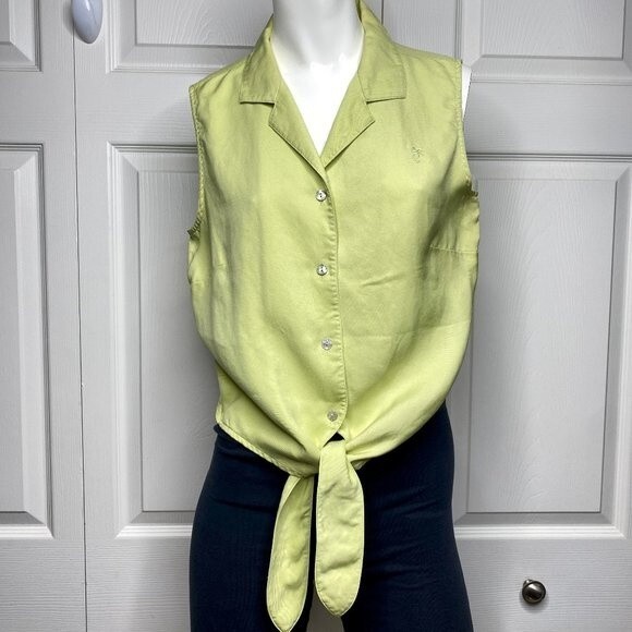 Lime Green Silk TOMMY BAHAMA Sleeveless Shirt Sz 10 EUC! - Picture 10 of 10
